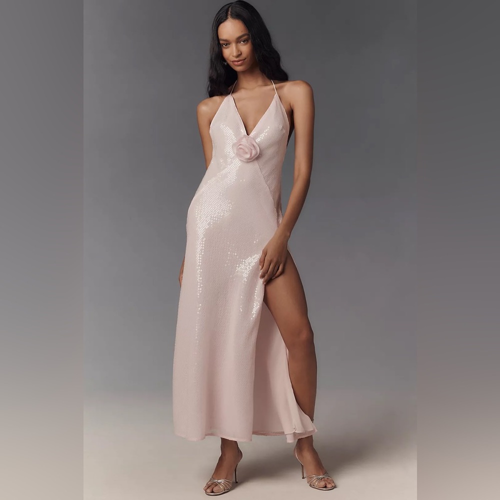 BRAND NEW Anthropologie Bardot Aradia Sequin Pink Blush Halter Slip Dress